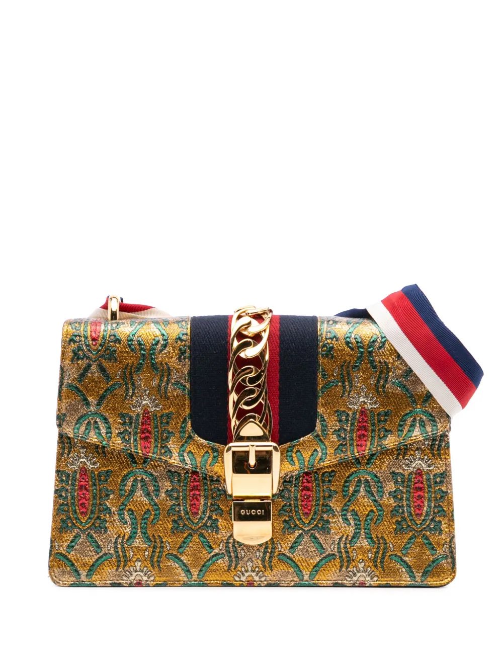Gucci Pre-Owned 2016-2025 スモール キャンバス ブロケード シルヴィ サッチェルバッグ - ゴールドトーン Gucci Pre-Owned 2016-2025 スモール キャンバス ブロケード シルヴィ サッチェルバッグ - ゴールドトーン