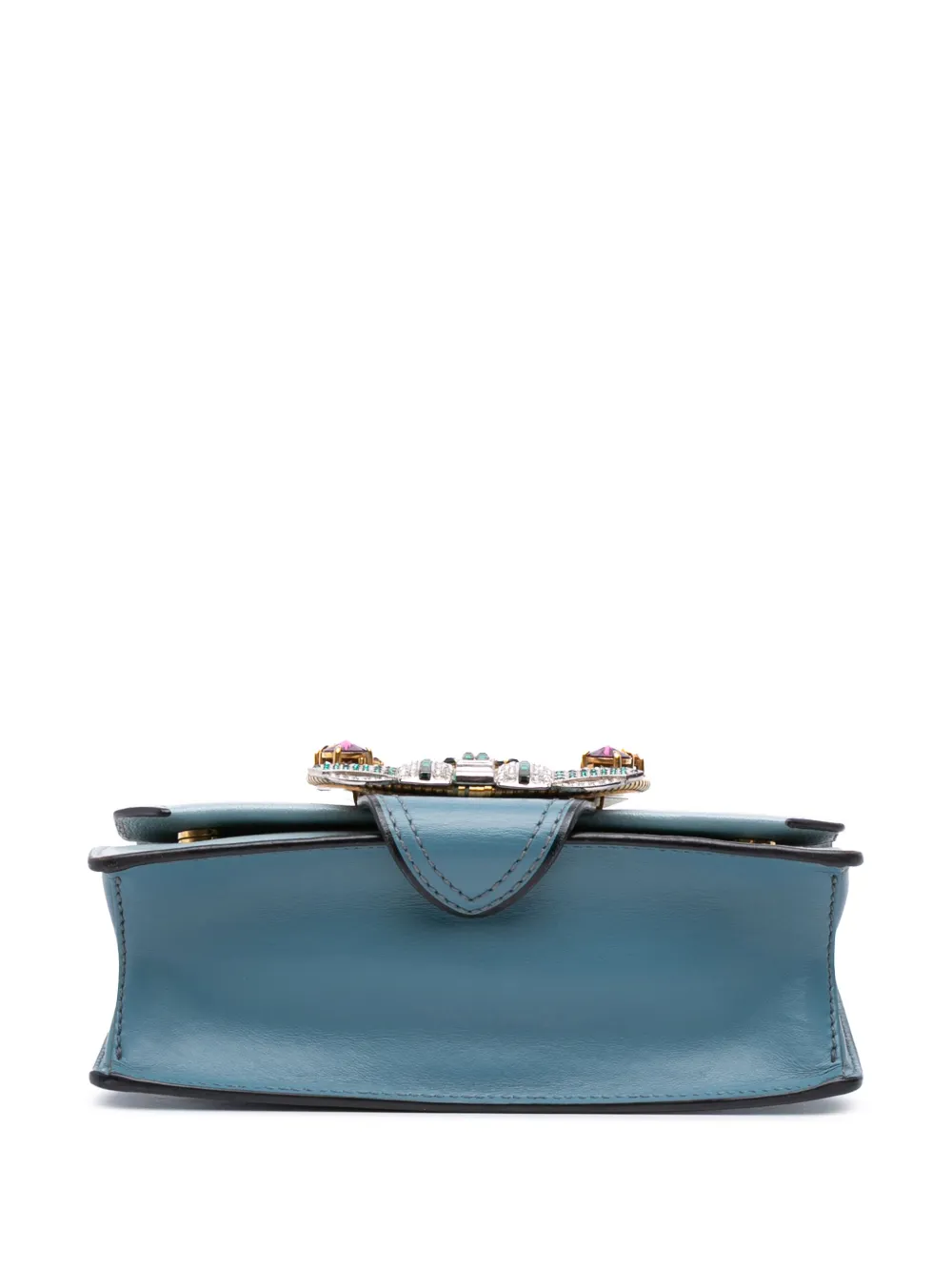 Pre-owned Miu Miu 2010-2025 Goatskin Madras Soft Calf Crystal Embellished Crossbody Bag In Blue