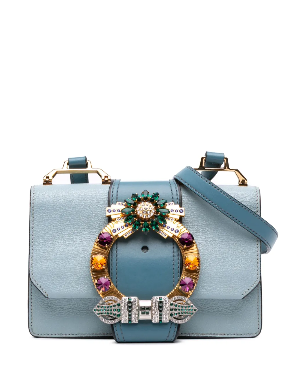 Miu Miu Pre-Owned 2010-2025 Goatskin Madras Soft Calf Crystal Embellished crossbody bag | Blue | Image 1