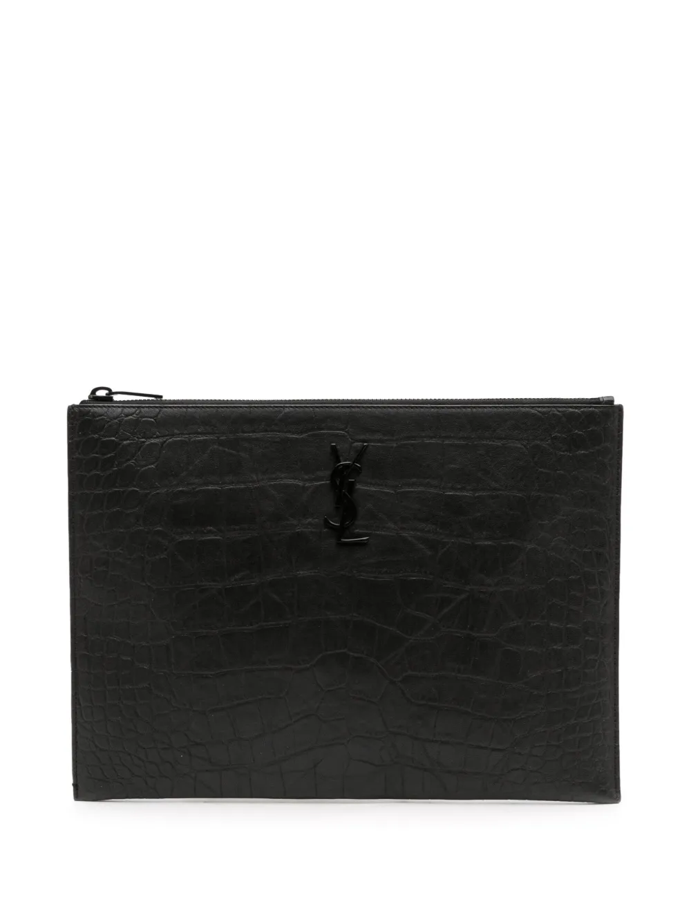 Saint Laurent Pre-Owned 2019 Croc Embossed Leather Monogram iPad Case clutch bag | Black | Image 1