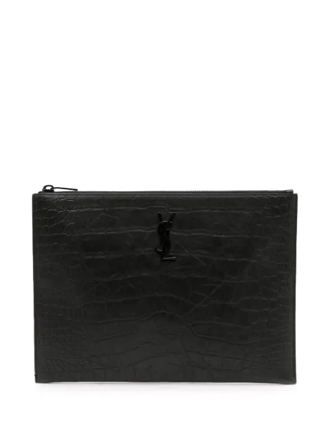 Saint Laurent Pre-Owned 2019 Croc Embossed Leather Monogram iPad Case clutch bag