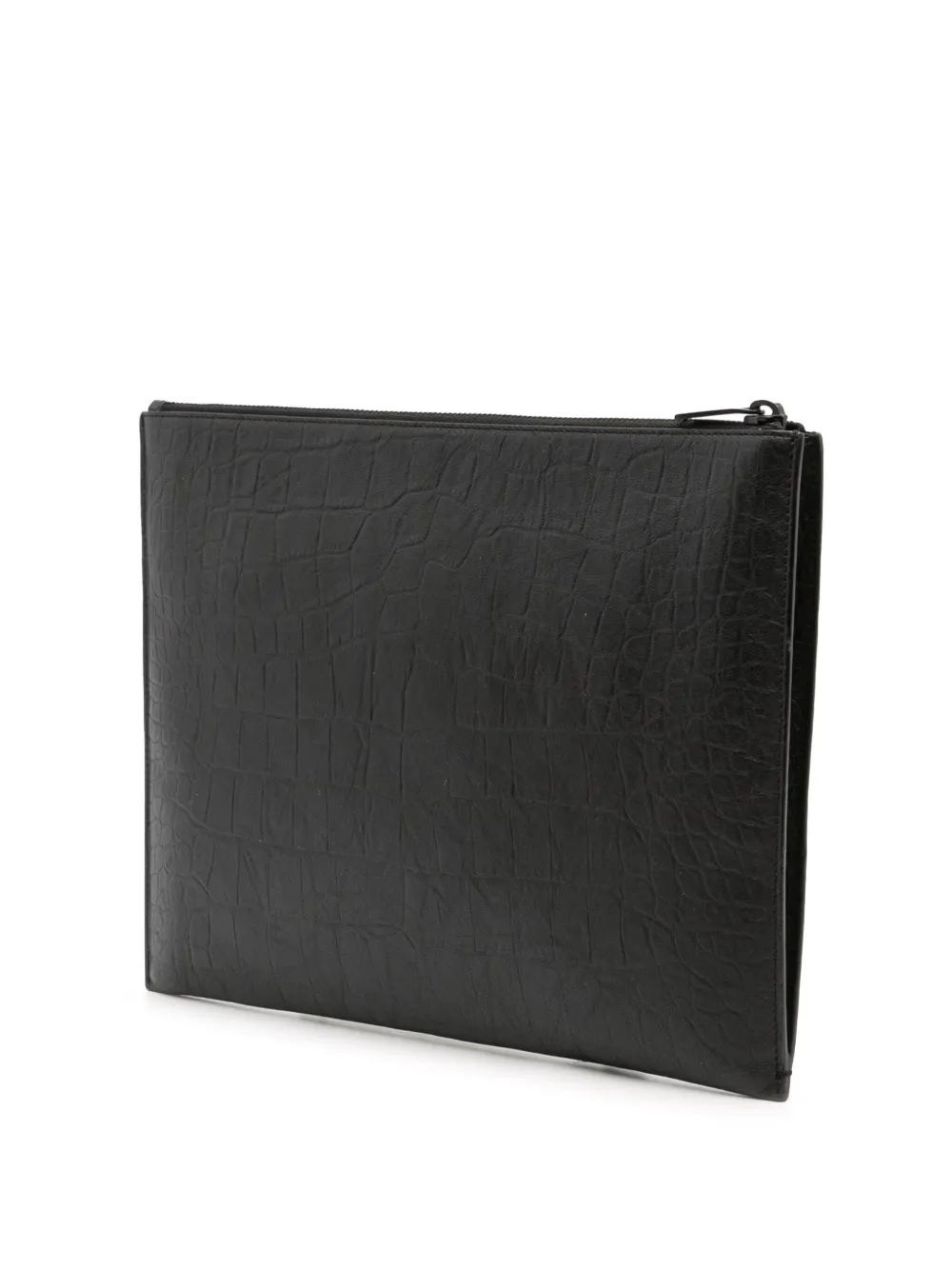 Pre-owned Saint Laurent 2019 Croc Embossed Leather Monogram Ipad Case Clutch Bag In Black