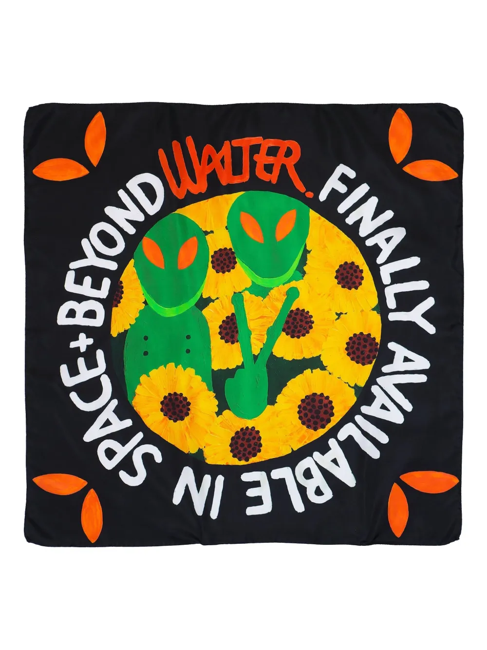 Walter Van Beirendonck alien-motif silk scarf | Black | Image 1