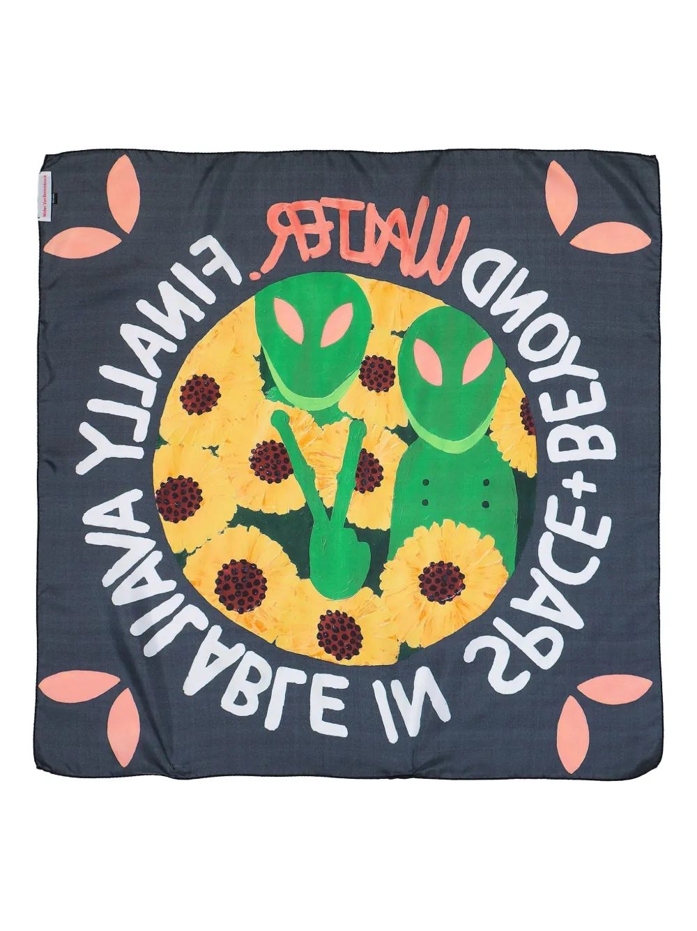 Walter Van Beirendonck alien-motif silk scarf - Zwart