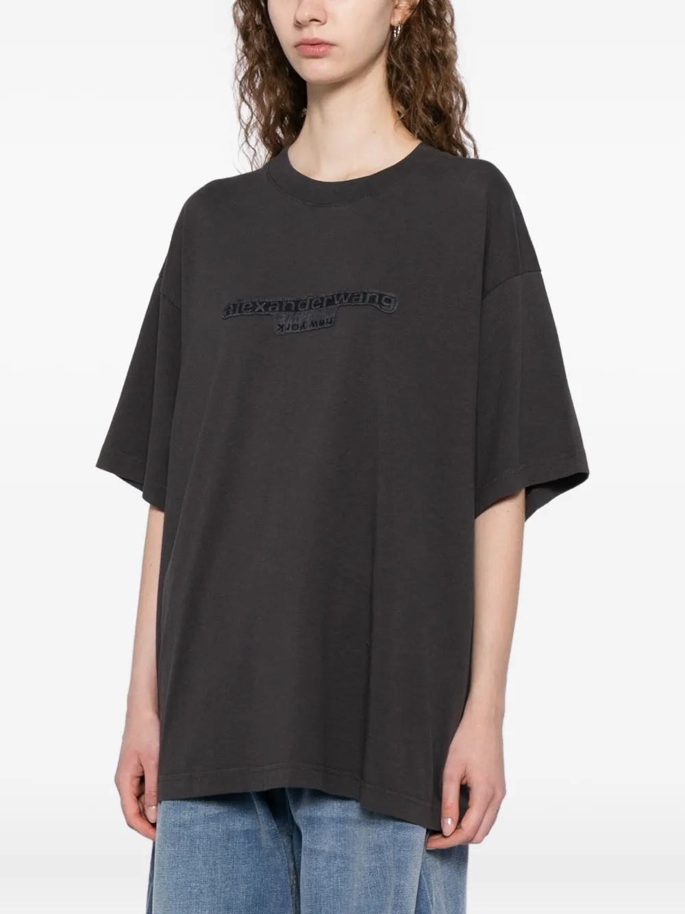 Alexander Wang Gray Embossed T-shirt In Gray