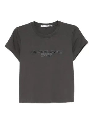 alexanderwang ダークグレー クロップド Tシャツ ロゴプリント Alexander Wang ロゴ Tシャツ | ブラック | FARFETCH JP