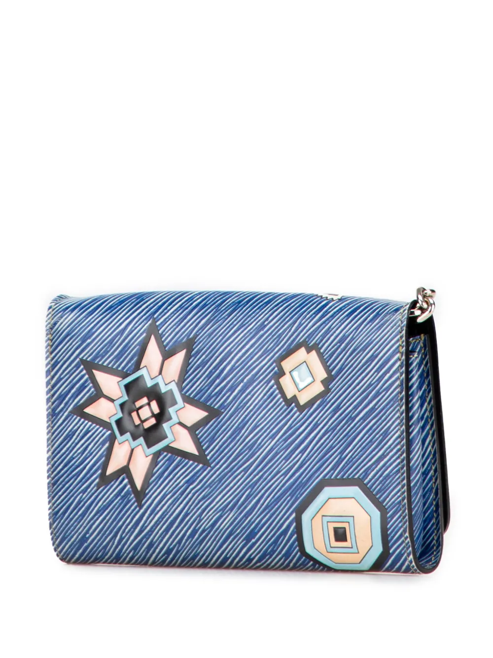 Pre-owned Louis Vuitton 2015 Epi Denim Twist Azteque Wallet On Chain Crossbody Bag In Blue