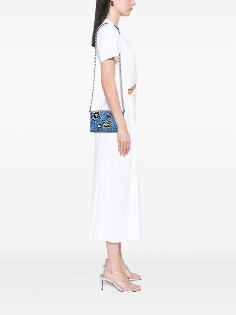 Pre-owned Louis Vuitton 2015 Epi Denim Twist Azteque Wallet On Chain Crossbody Bag In Blue