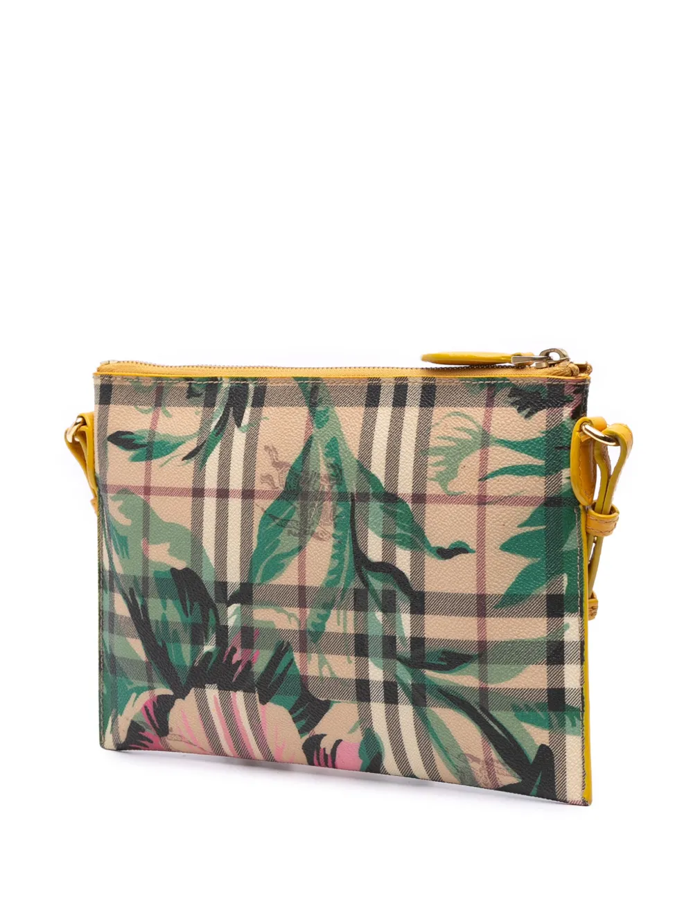 Pre-owned Burberry 2000-2017 Haymarket Check Coated Canvas Floral Print Crossbody Bag In Brown
