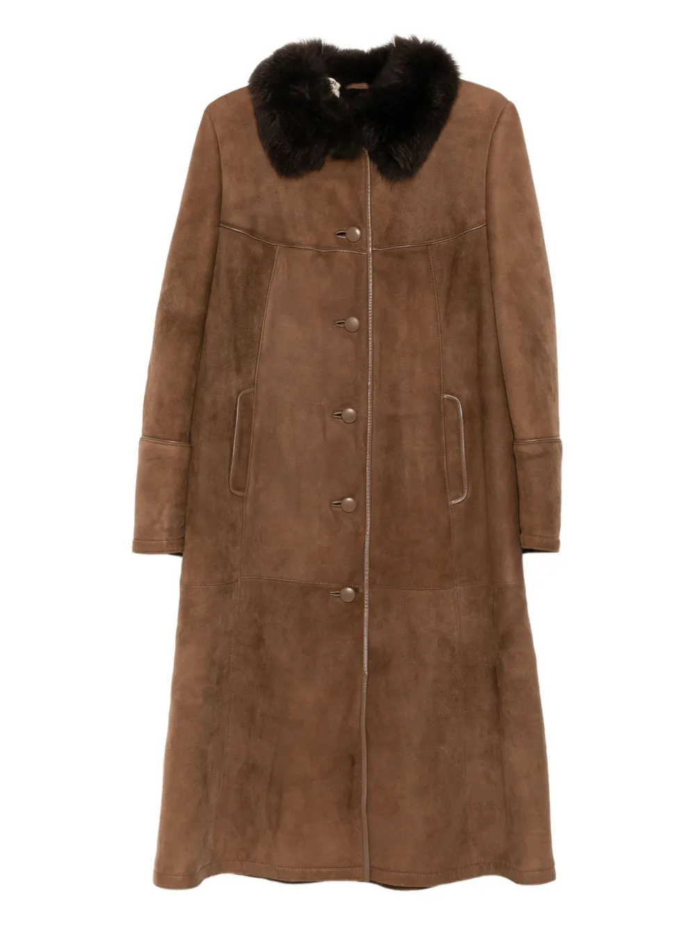 Pre-owned A.n.g.e.l.o. Vintage Cult 1990s Faux-fur Collar Coat In Brown