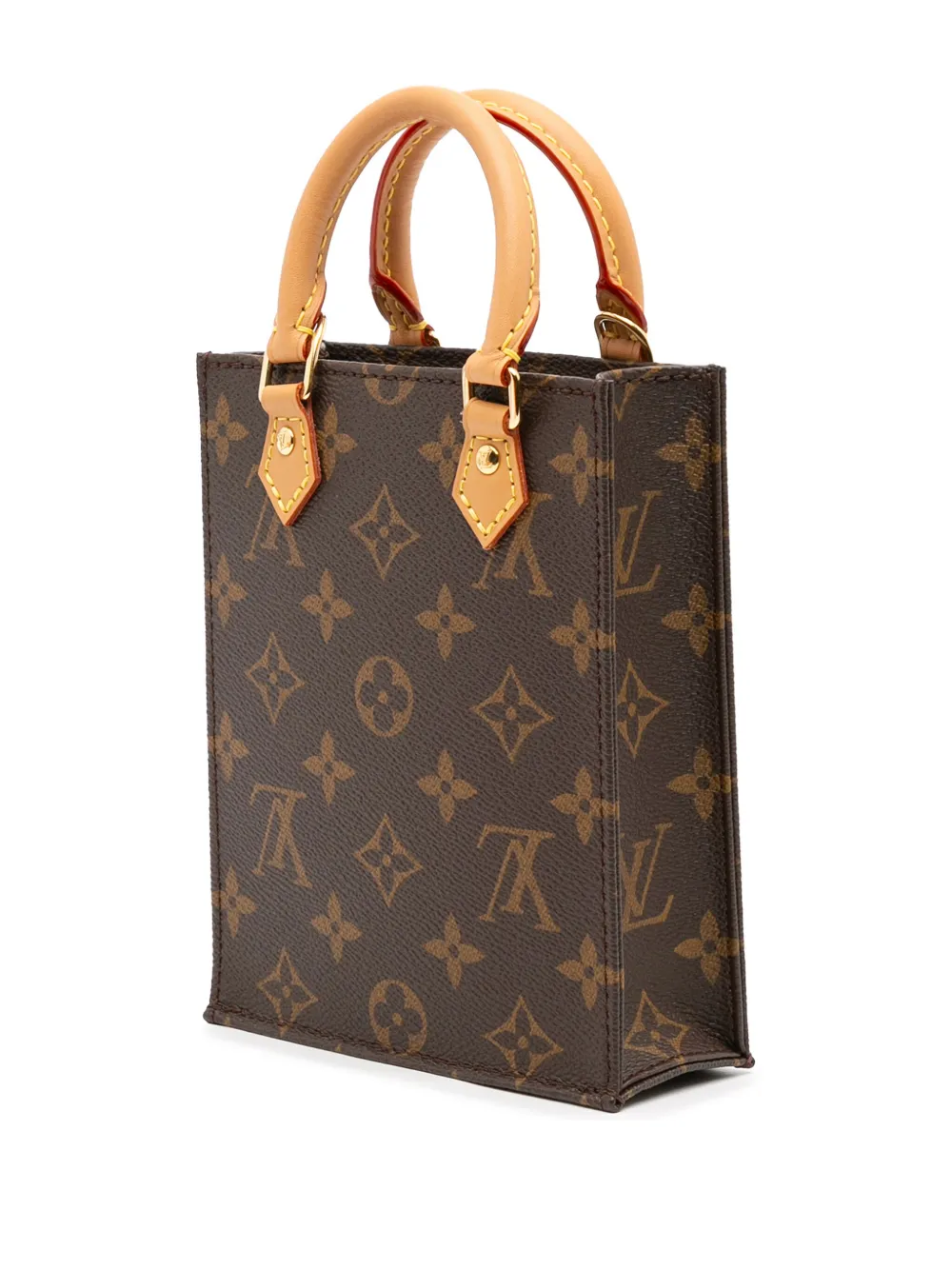 Pre-owned Louis Vuitton 2021-2025 Monogram Petit Sac Plat Satchel In Brown