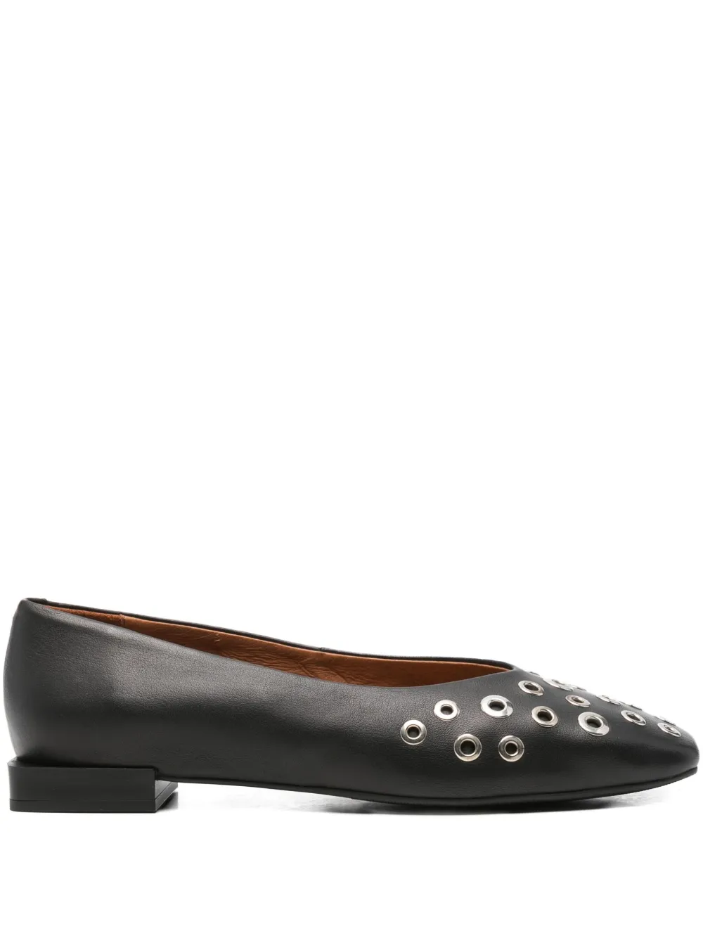 Angel Alarcon Eyelet-embellished Square-toe Ballet Flats In Black