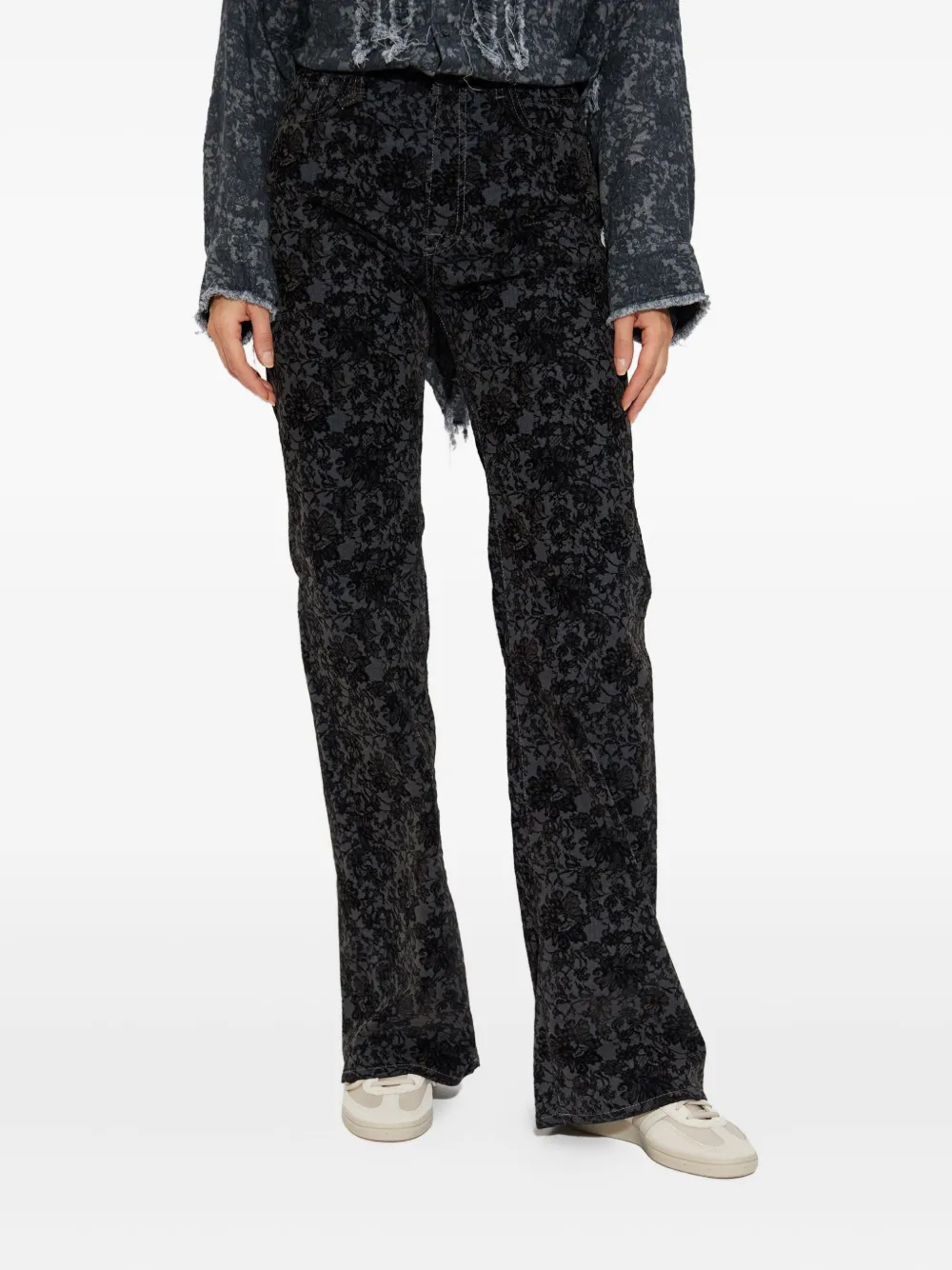 R13 Floral-pattern Jeans In Black