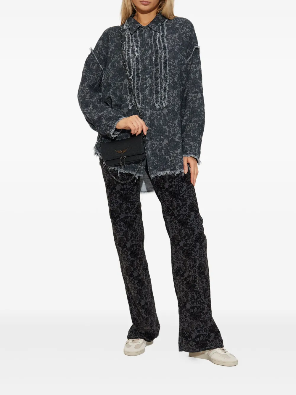 R13 Jeans met bloemenprint - Zwart