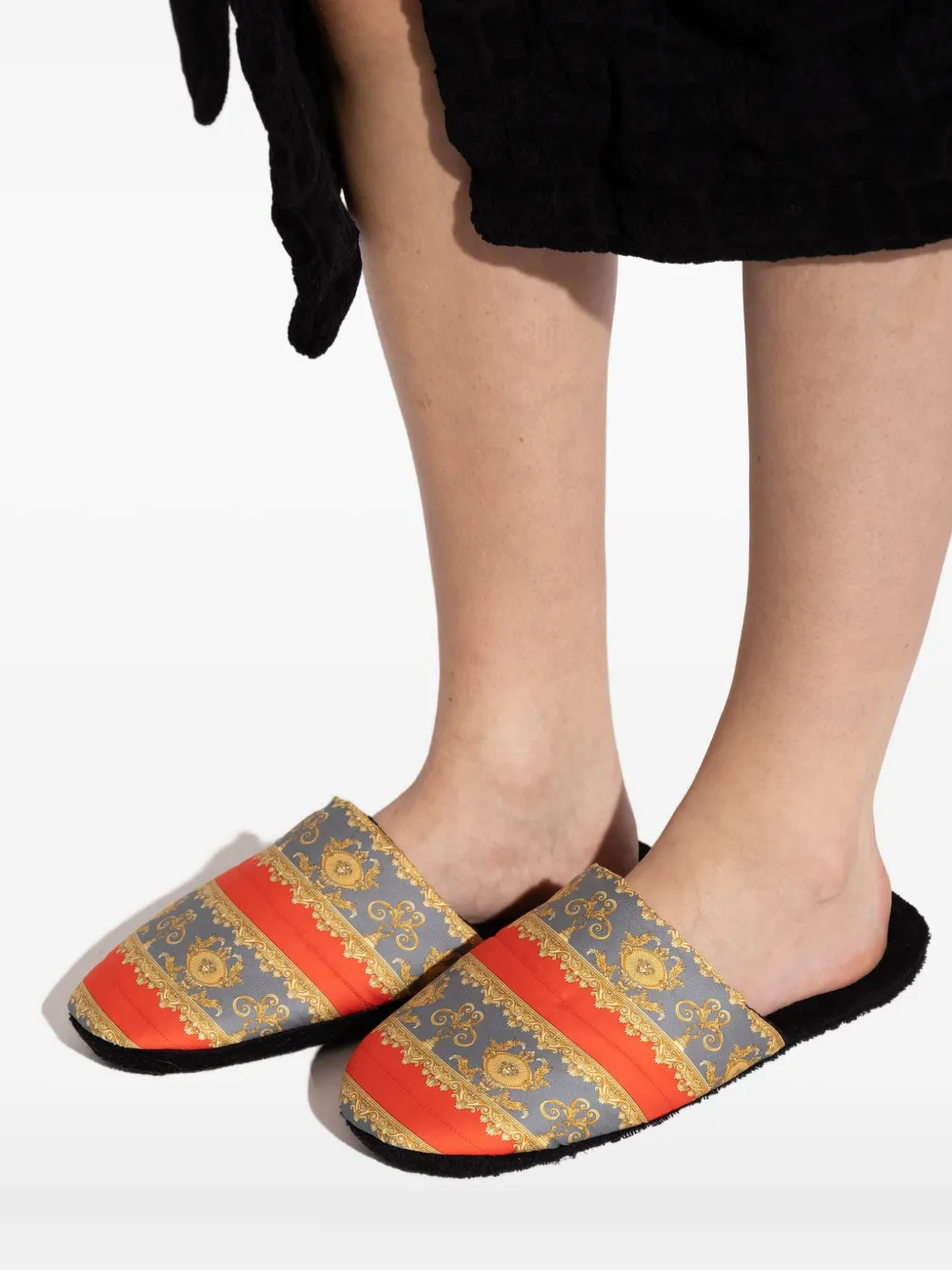 Versace Barocco Stripe Slippers In Multi