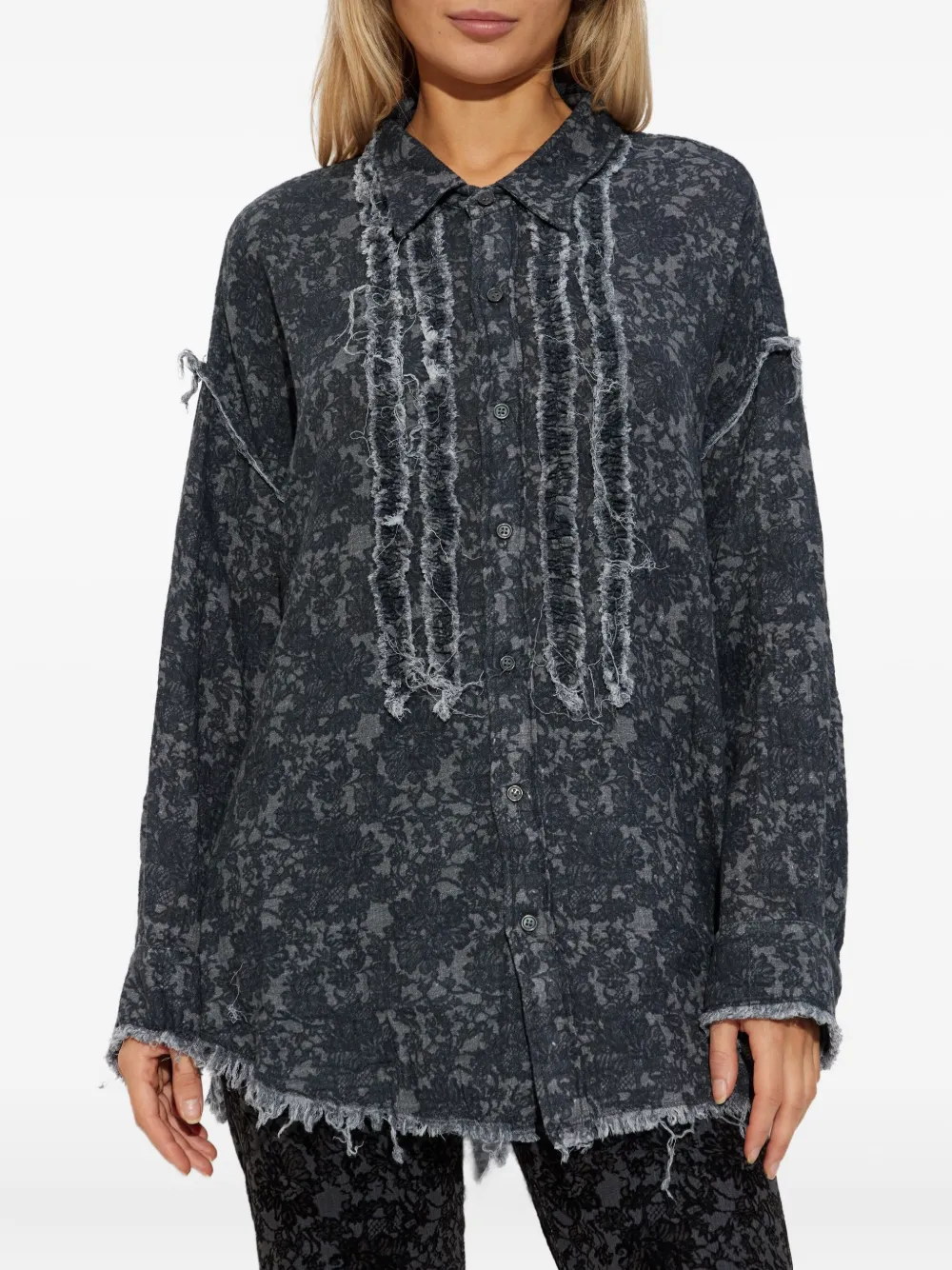 R13 Frayed Floral Shirt In Blue
