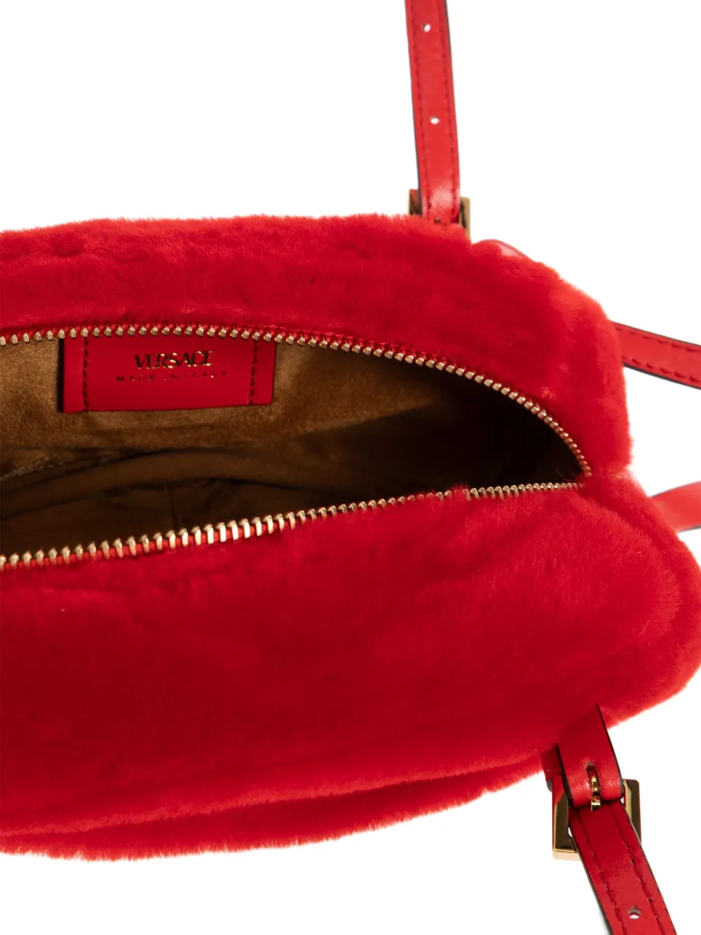 Versace Mini Tag Bowling Shoulder Bag In Red