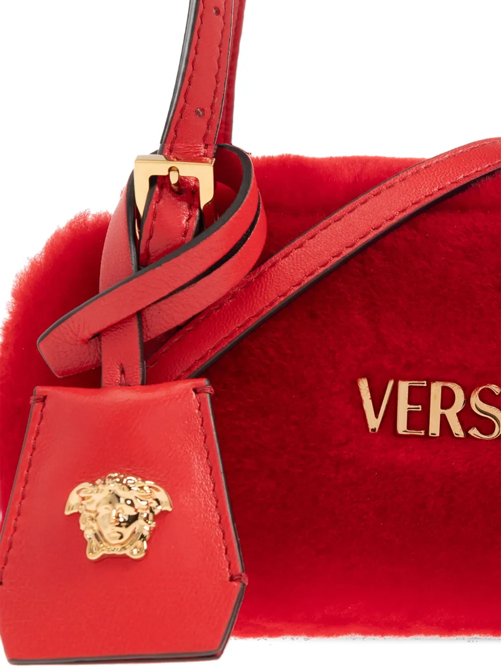 Versace Mini Tag Bowling Shoulder Bag In Red