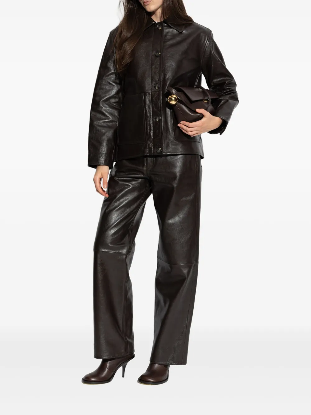 Rag & bone Leren broek met vlakken - Bruin