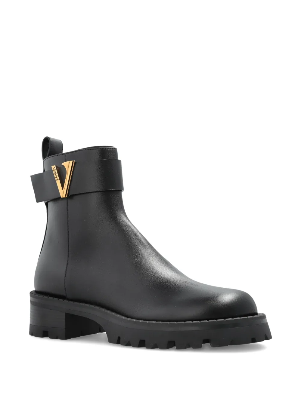 Versace V-ankle Buckle-detail Boots In Black