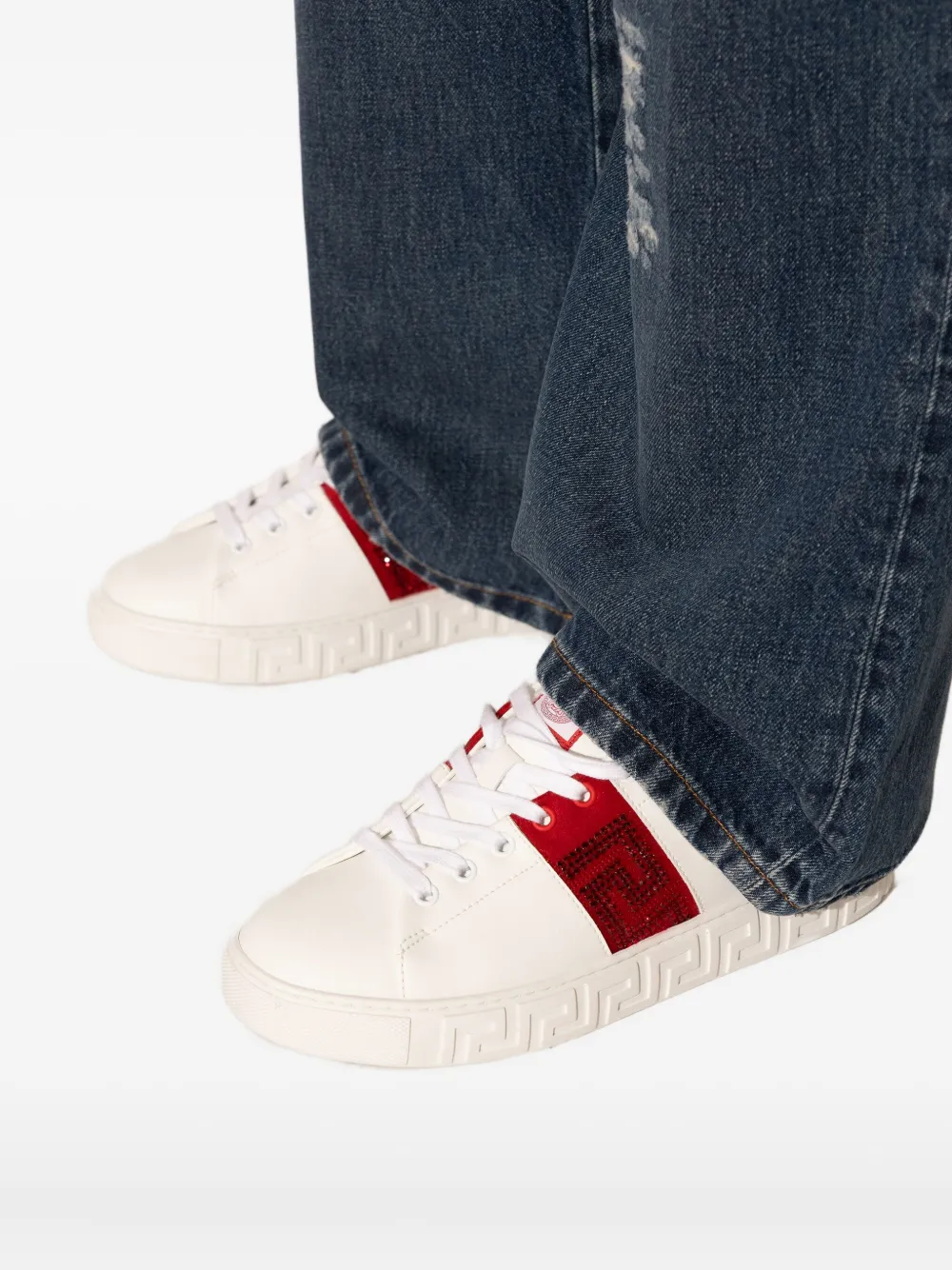 Versace Greca Embellished Sneakers In White