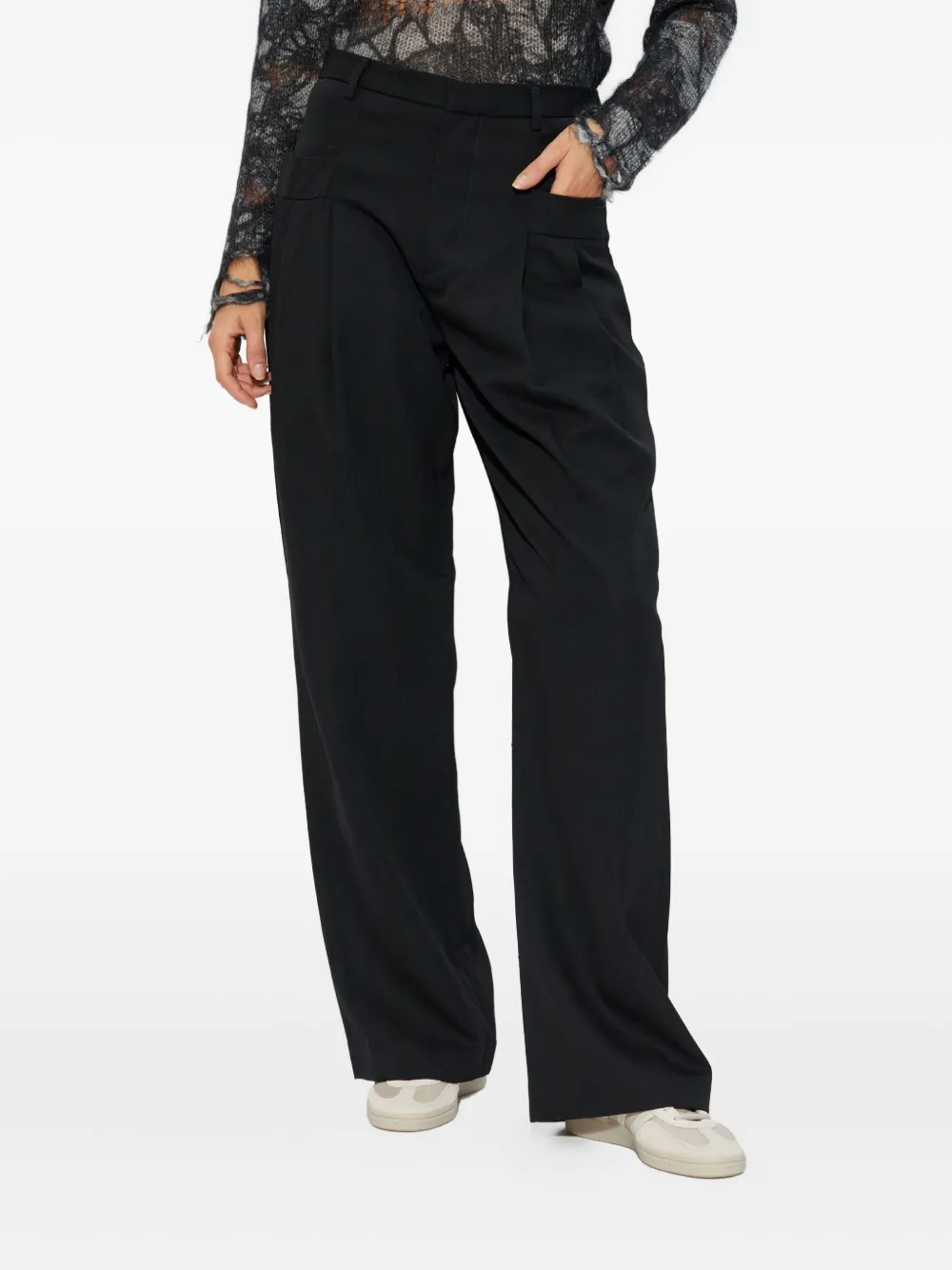 R13 Pleated Wool Trousers In Black