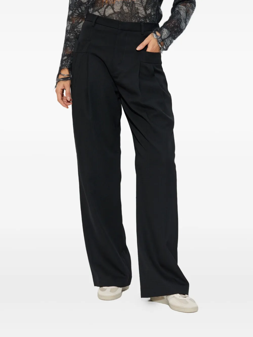 R13 Wollen plooibroek Zwart