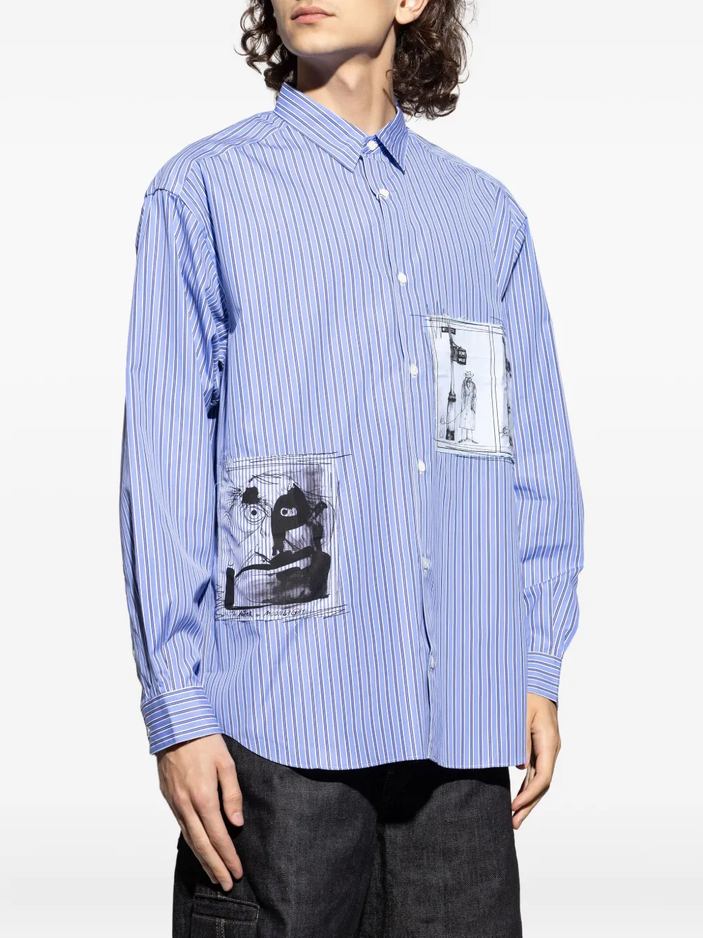 Comme des Garçons Homme Plus Gestreept T-shirt met grafisch print Blauw