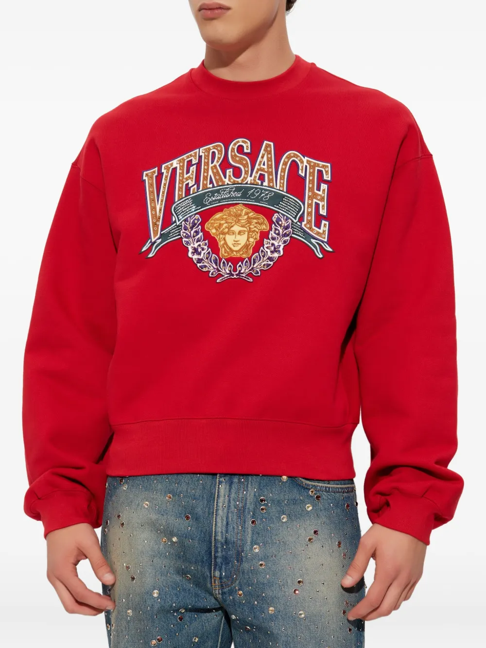 Versace Medusa-appliqué Sweatshirt In Red