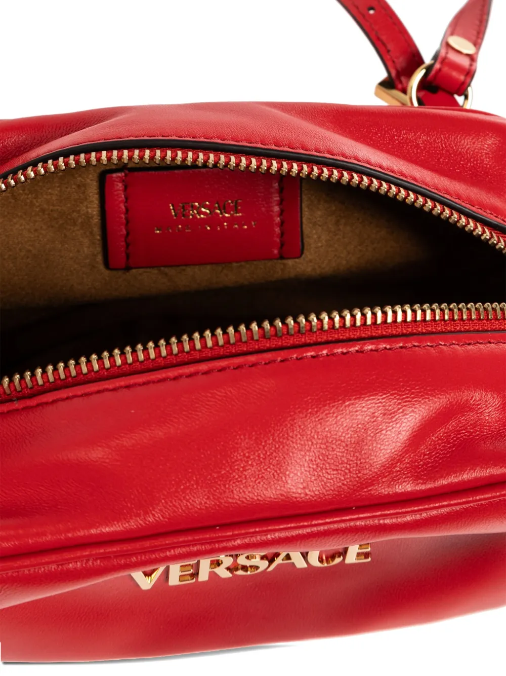 Versace Mini Tag Bowling Shoulder Bag In Red