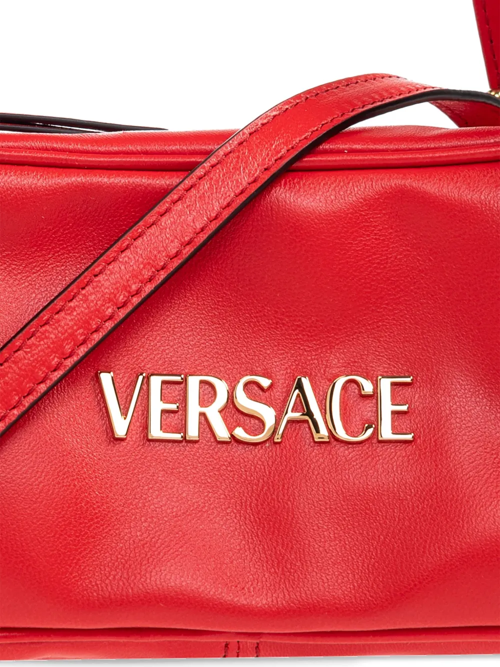 Versace Mini Tag Bowling Shoulder Bag In Red