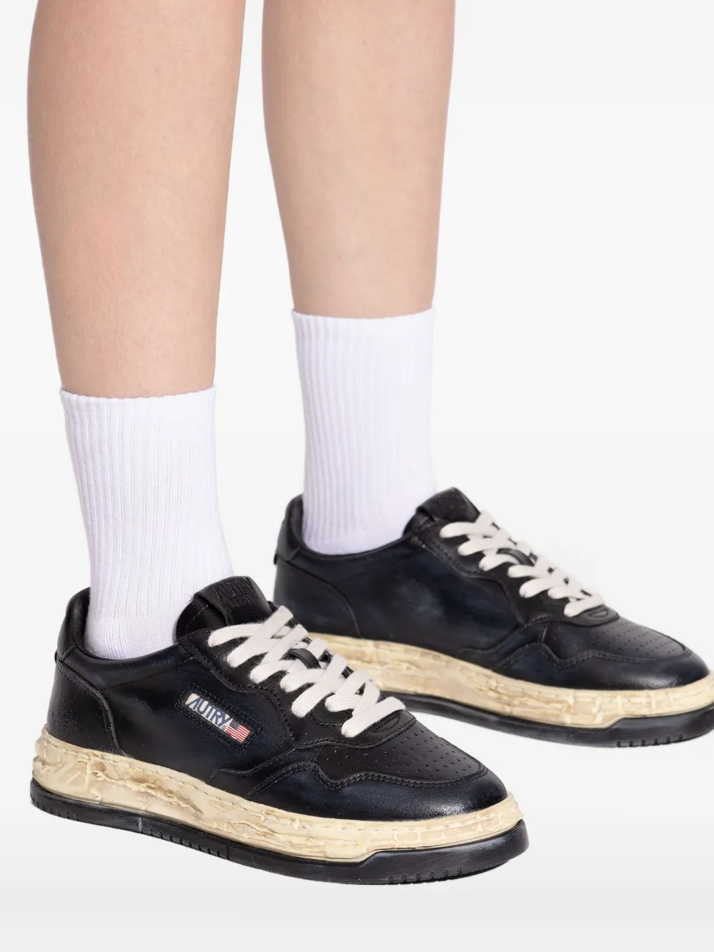 Autry leather distressed-sole sneakers Black