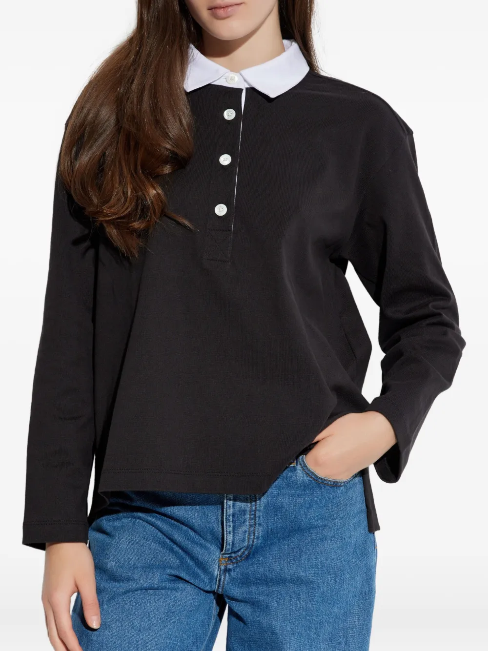 Kate Spade Long-sleeve Button Rugby Polo Shirt In Black