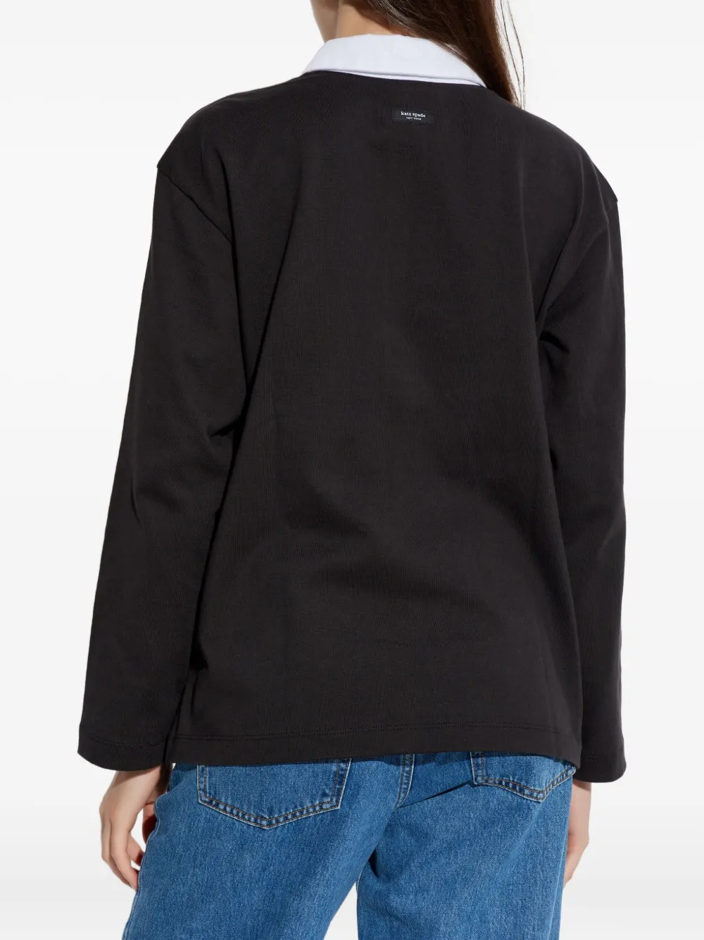 Kate Spade Long-sleeve Button Rugby Polo Shirt In Black