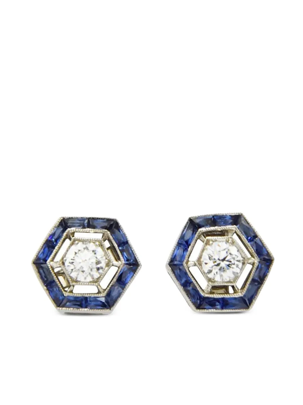 FRED LEIGHTON boucles d'oreilles Halo Hexagon en or blanc 18ct | argent | Image 1