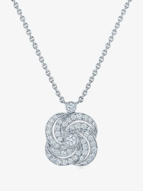 KWIAT 18K white gold Splendor Clover Swirl diamond pendant necklace