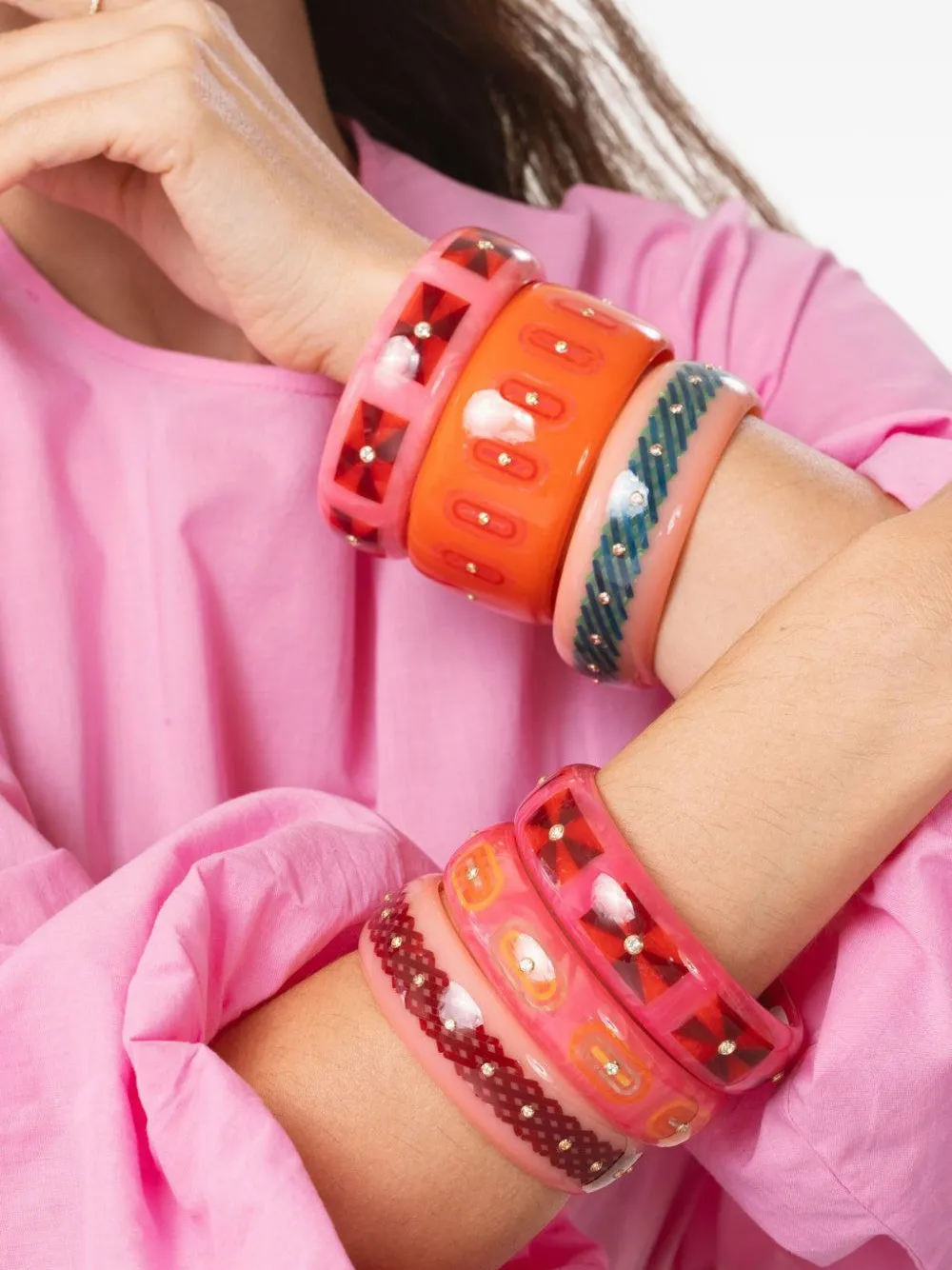 Mark Davis 18k Yellow Gold Bakelite Bracelet In Pink