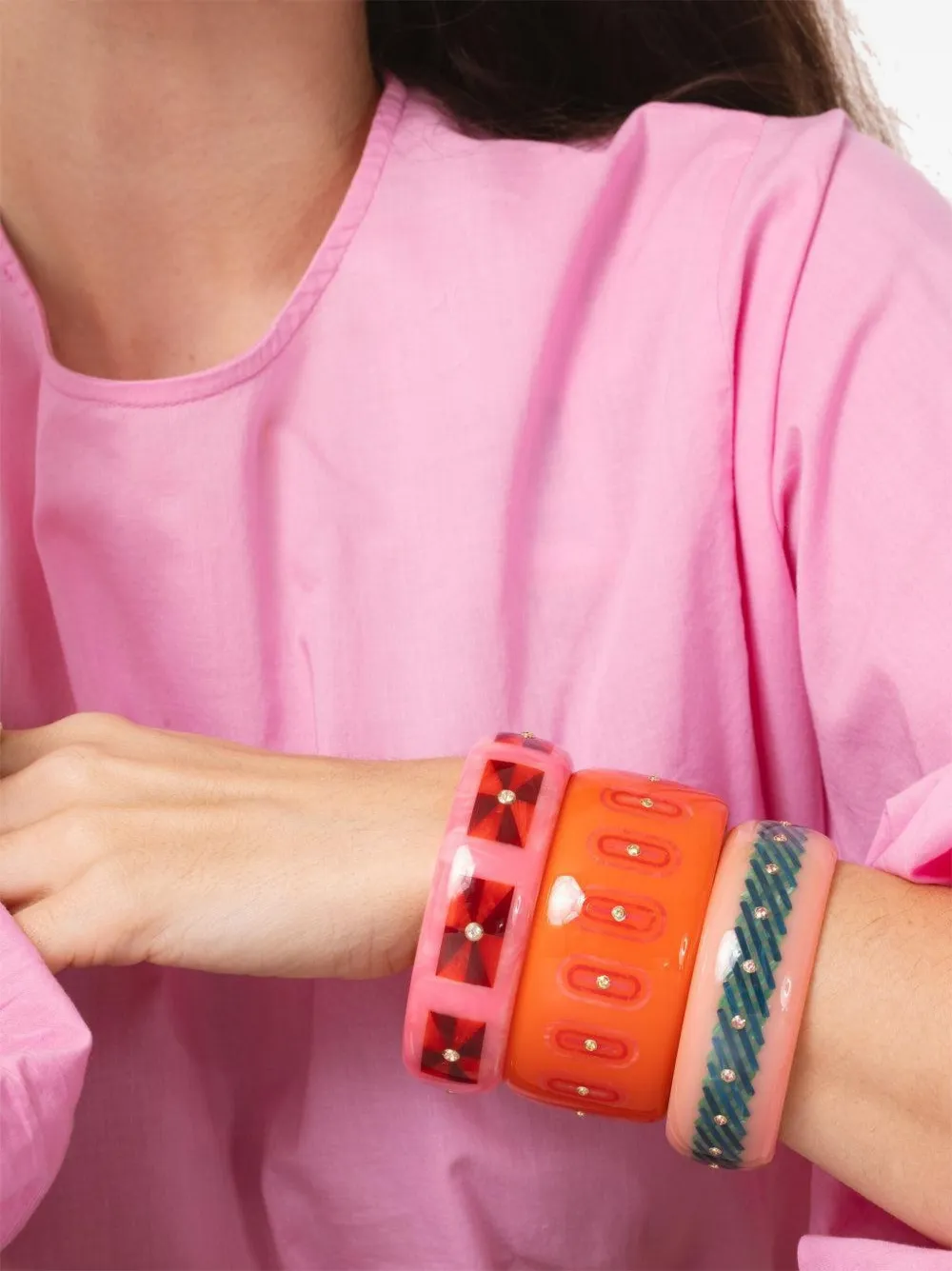Mark Davis 18k Yellow Gold Bakelite Bracelet In Pink