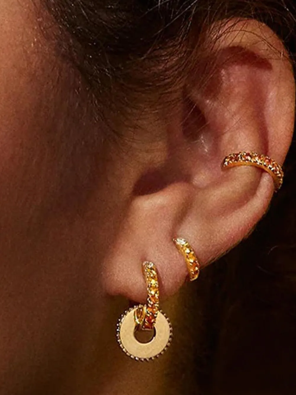 14k Yellow Gold Medium Orb Diamond And Sapphire Earring