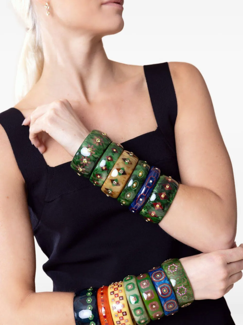 Mark Davis 18k Yellow Gold Bakelite Bracelet In Green