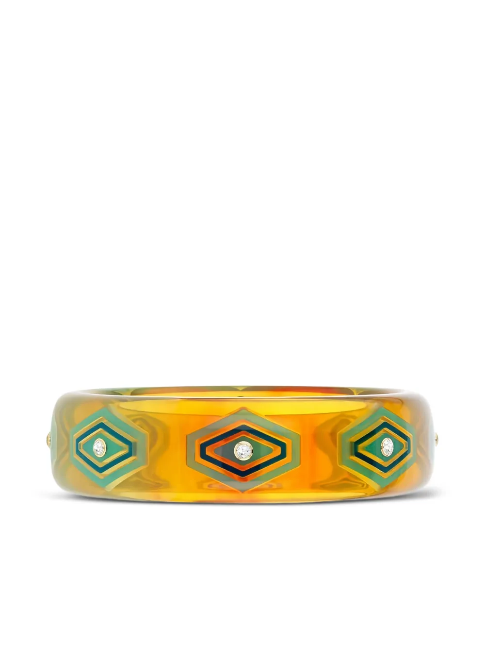 Mark Davis 18k Yellow Gold White Topaz Tortoise Bakelite Bangle In Yellow