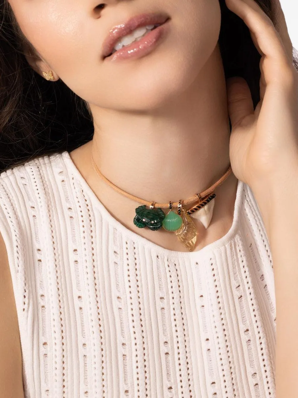 Dezso 18k Rose Gold Malachite And Diamond Crab Pendant In Green