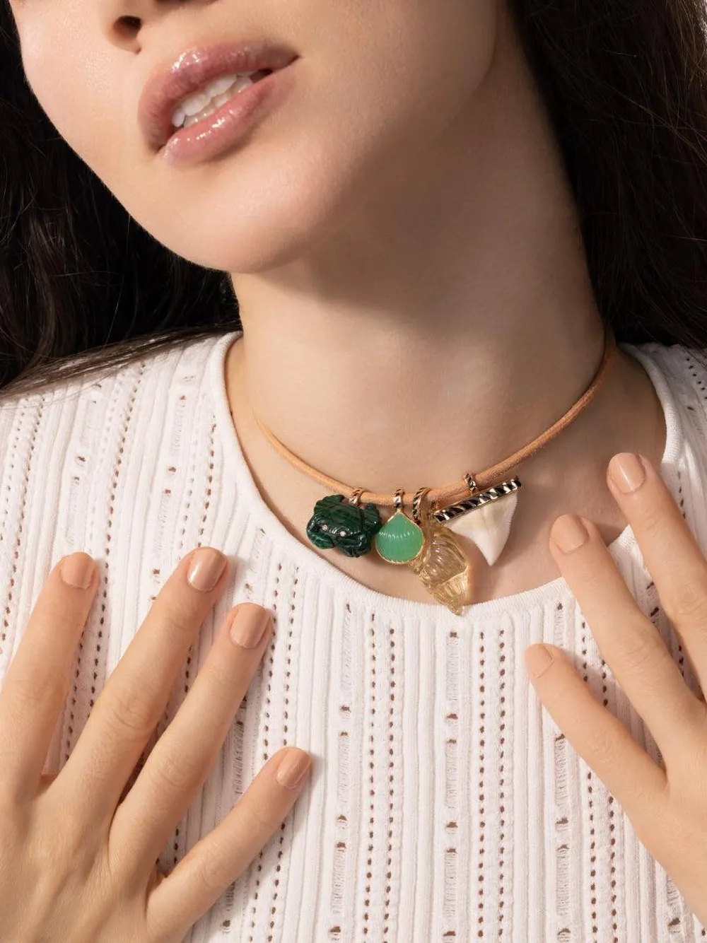 Dezso 18k Rose Gold Malachite And Diamond Crab Pendant In Green