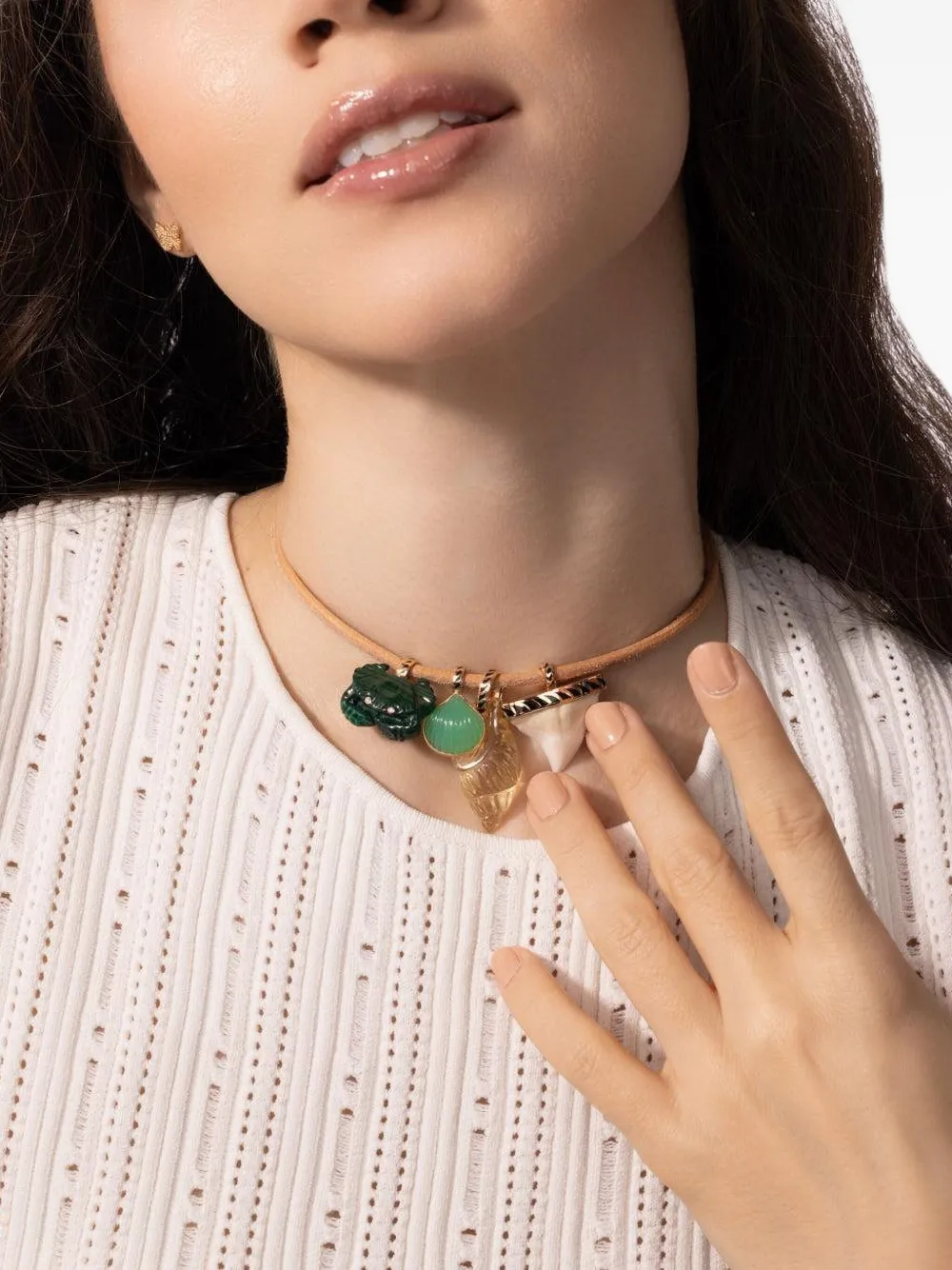 Dezso 18k Rose Gold Malachite And Diamond Crab Pendant In Green