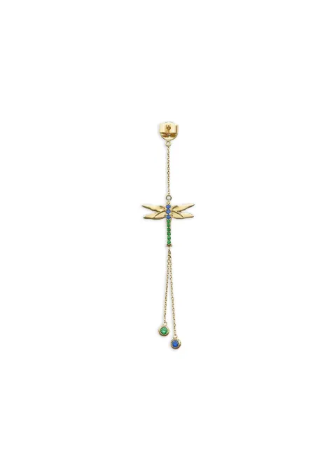 ROBINSON PELHAM 14K yellow gold dragonfly blue sapphires and tsavorites earring