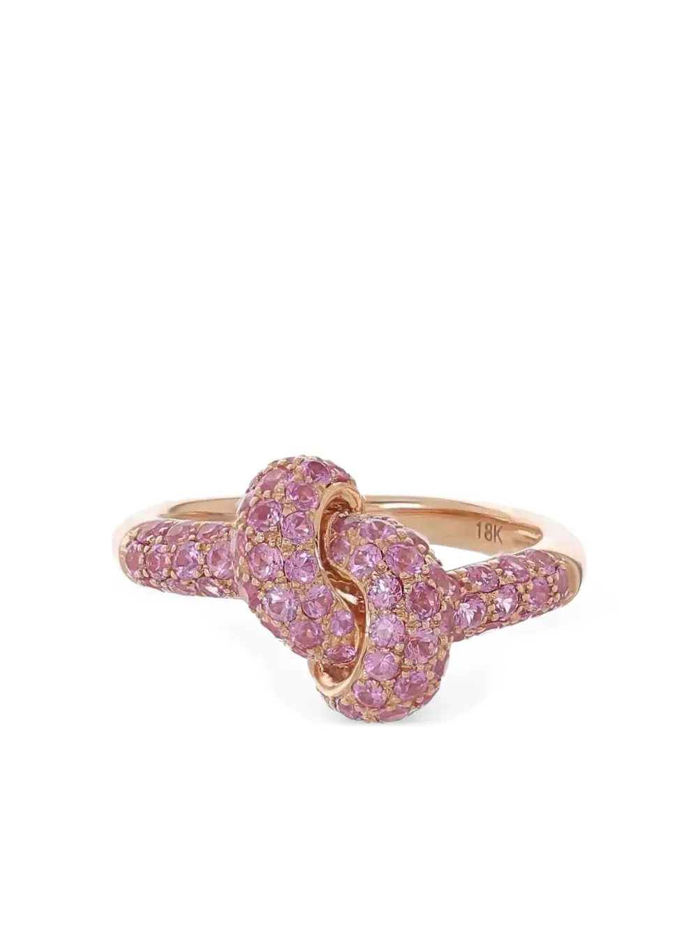 The Love Knot by Coralie Anello Knot in oro rosa 18 carati con zaffiri rosa