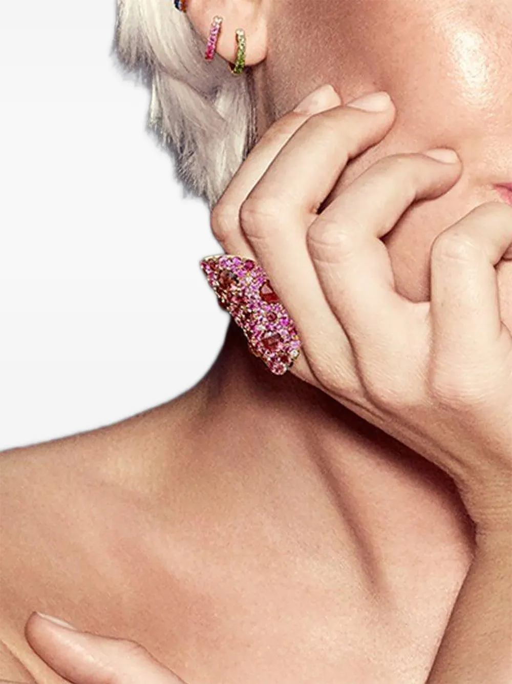 ROBINSON PELHAM Orecchini a cerchio in oro giallo 14 carati con diamanti e zaffiri rosa