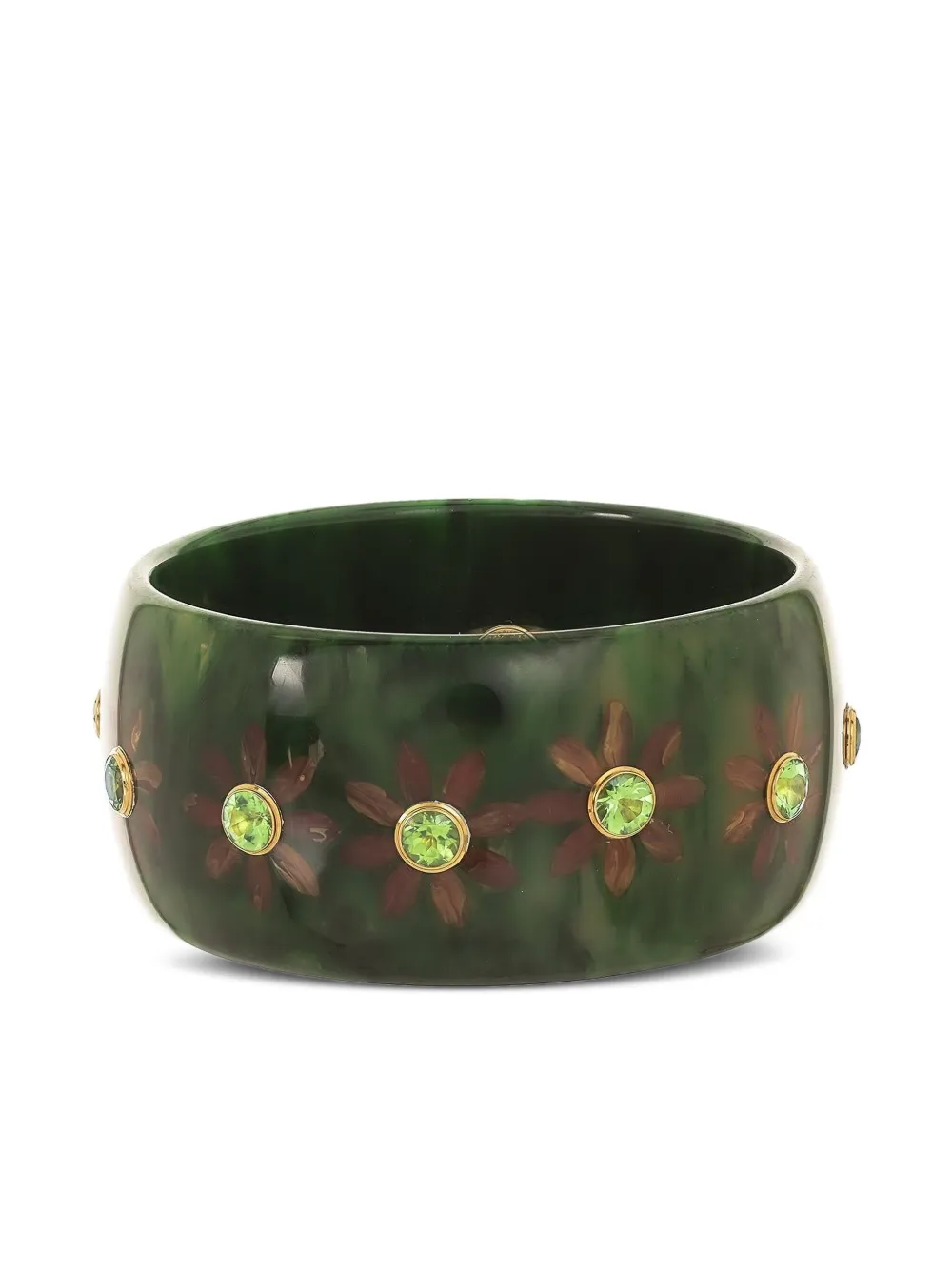 Mark Davis 18k Yellow Gold Peridot Flower Bangle In Brown