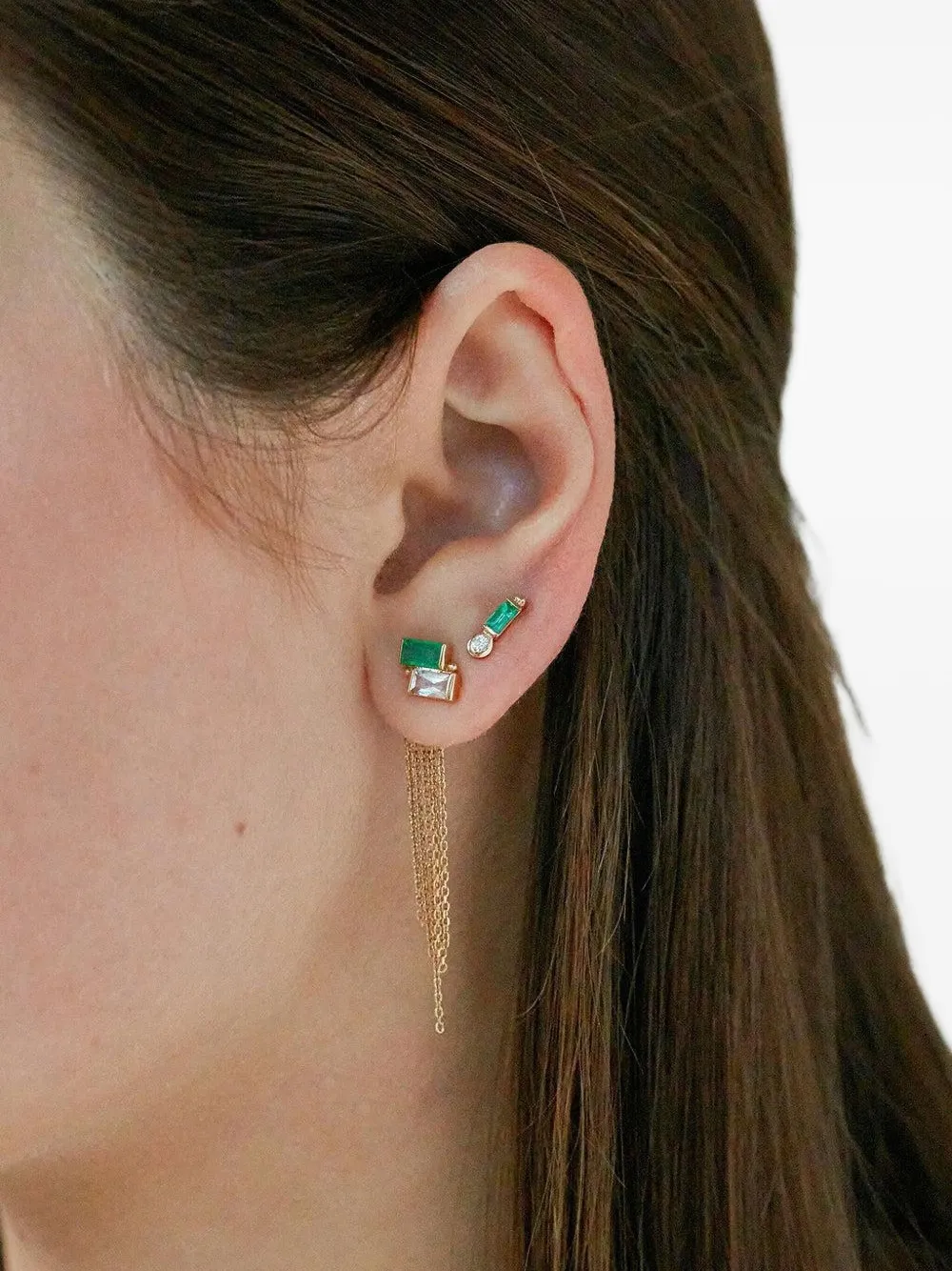 Anzie 14k Yellow Gold Emerald Diamond Ear End In Green
