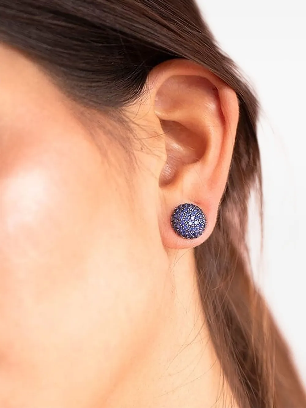 Sidney Garber 18k White Gold Blue Sapphire Pave Button Earrings In Blue